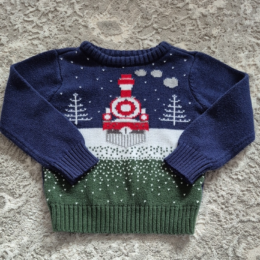 Kidtopia Boy's Navy Christmas Train Knit Crewneck Sweater Size 24M
